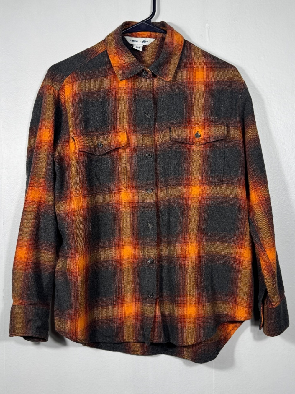 Old Navy The Boyfriend Shirt Orange Black Plaid Size Small Taylor Swift Evermore